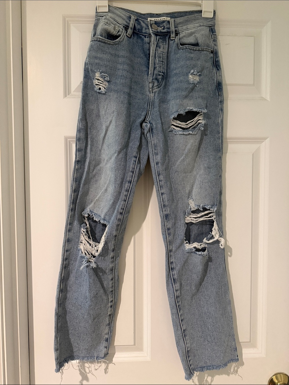 PacSun Light Blue High-Rise Straight Leg Ripped/Distressed Jeans